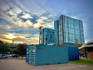 Metro Shipping containers at a parking lot